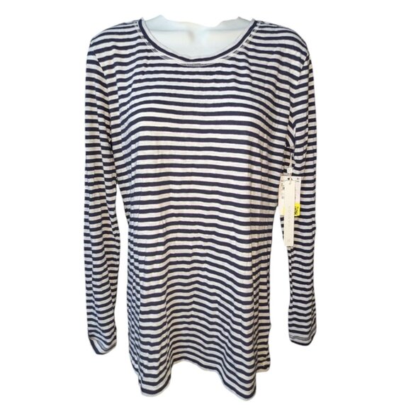 NEW Caslon Long Sleeve Crew Neck Back Seam Brooke Navy Striped Tee Top Shirt M - Picture 5 of 6